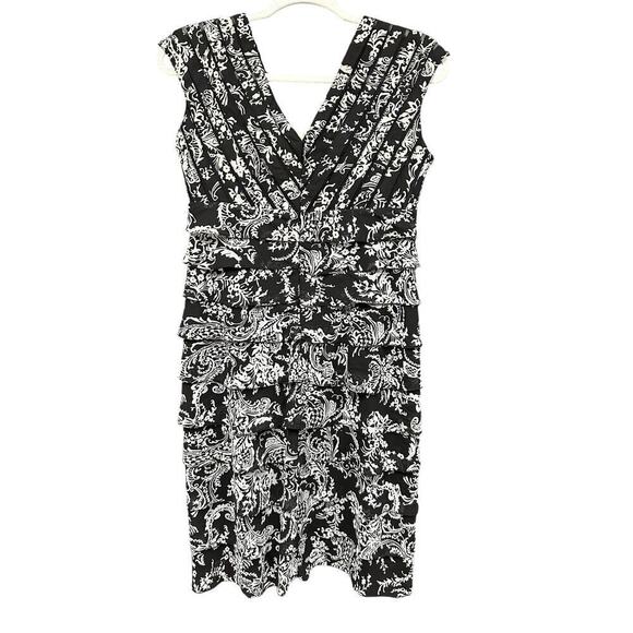 ADRIANA PAPELL V-neck Black/White Dress 8 Bodycon Cocktail Party Wedding church - Picture 2 of 11